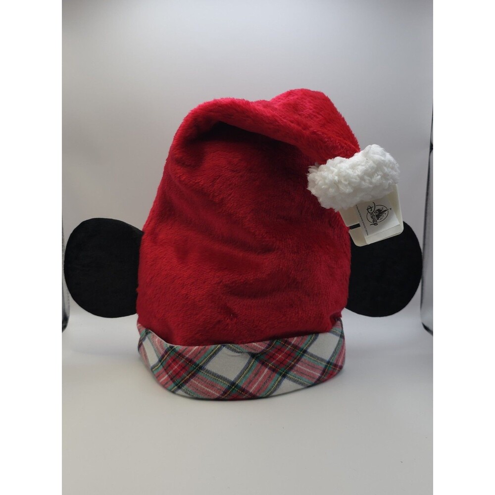Disney Mickey Mouse Adult Santa Ear Hat Christmas Hat Red & Plaid NEW W/ TAG